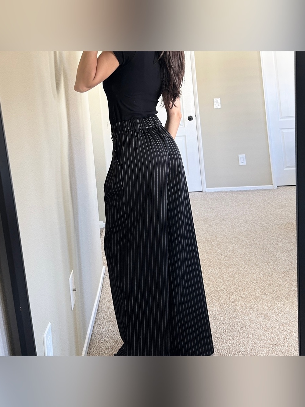 NWOT Mid Rise Stripe Pleated Wide Leg Trousers - Picture 2 of 9